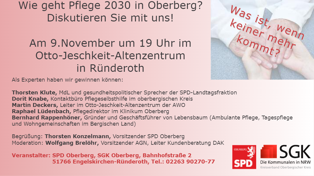 Wie geht Pflege 2030 in Oberberg? Diskutieren Sie mit uns!